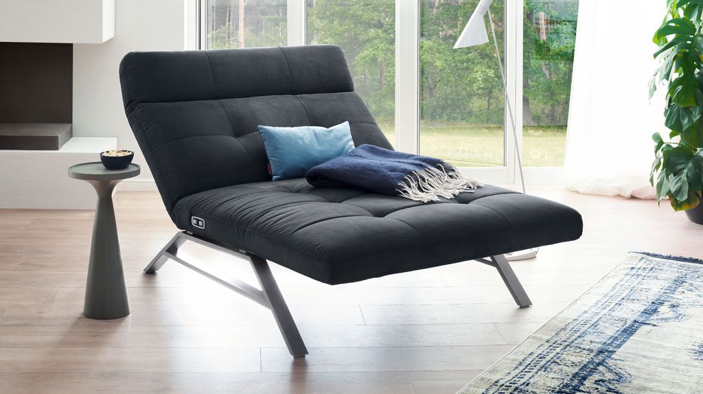 KAWOLA Liege AMERIVA Sessel Relaxliege Maxi Velvet schwarz Fuß chrome