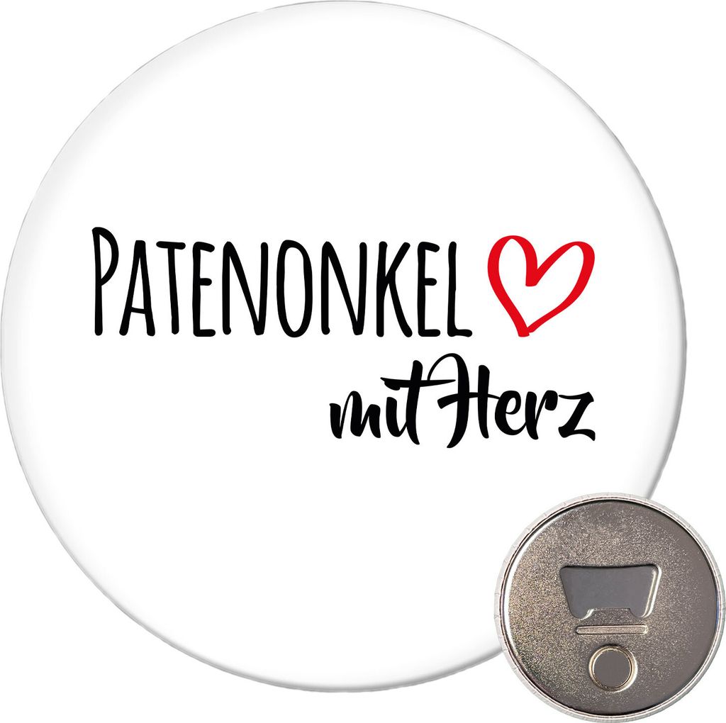 Huuraa Magnet Patenonkel mit Herz 59mm Kühlschrankmagnet rund Flaschenöffner Geschenkidee