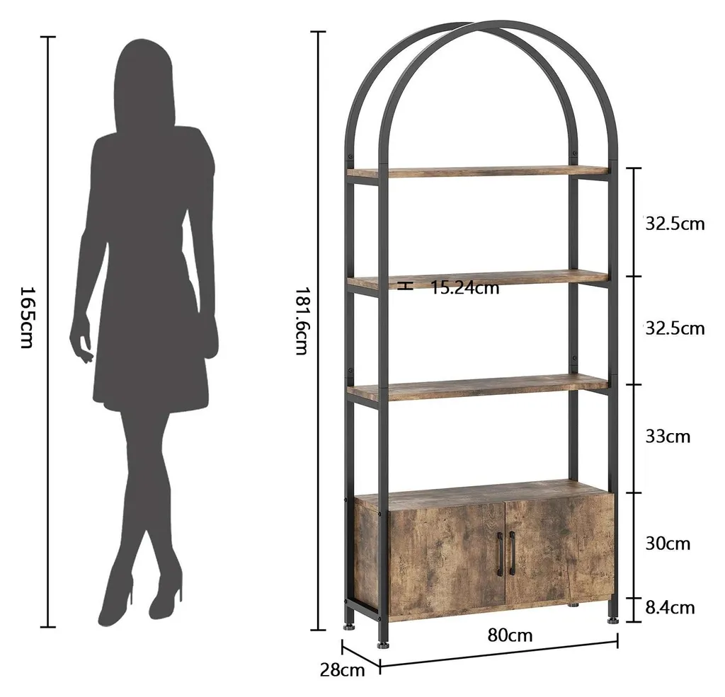 Meuble de rangement 180cm bibliothèque salon bureau bois métal marron
