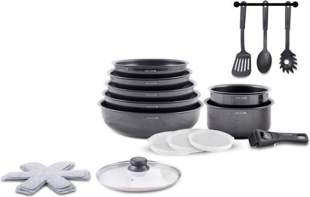 18-teiliges Aluminium-Kochgeschirr-Set, geeignet für alle Herdarten, einschließlich Induktion, mit Antihaftbeschichtung und abne