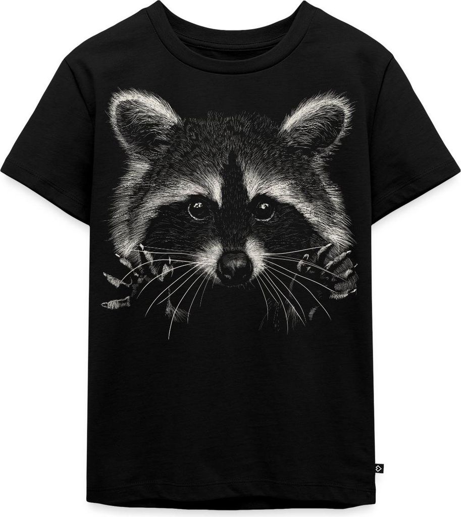 Spreadshirt Süßer Waschbär Lustig Racoon Kinder Premium T-Shirt, 110/116 (4 Jahre), Schwarz