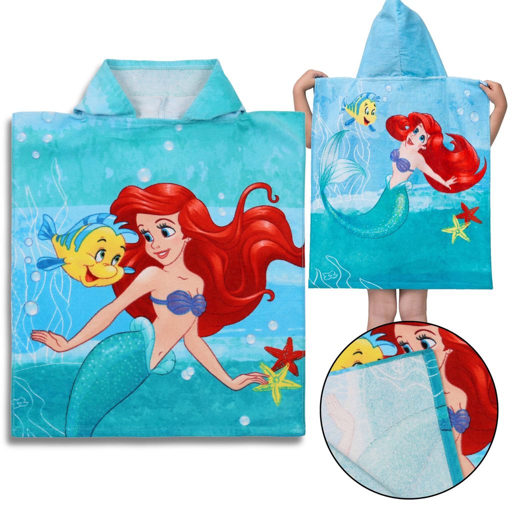 Disney Die kleine Meerjungfrau Kinderhandtuch, Kapuzenponcho für Mädchen 50x115 cm