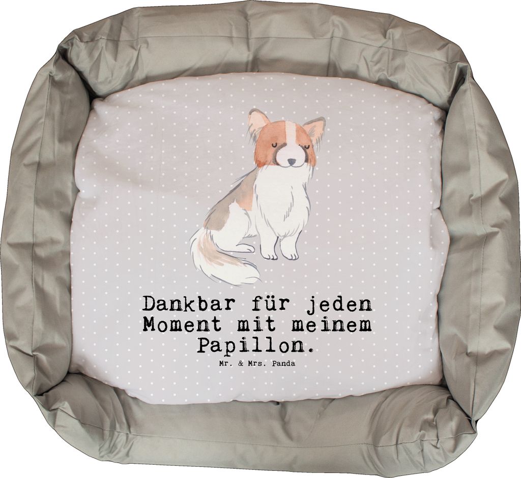 Mr. & Mrs. Panda Hundeliege Papillon Moment - Grau Pastell - Geschenk, Ostern, Weihnachten, Hund, Kontinentaler Zwergspaniel, Valentinstag, Vaterta...