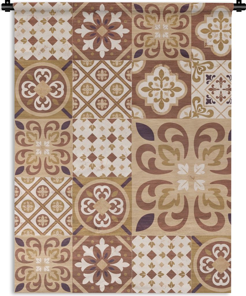 MuchoWow Wandteppich Wandbehang Blumen - Figuren - Vintage - Braun - Design 60x80 cm Tapisserie Dekoration Wandtuch - Decke - Wandtücher - Wohne