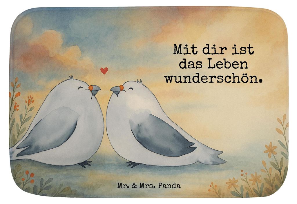 Mr. & Mrs. Panda Badematte Turteltauben Liebe Design - Weiß - Geschenk, Freundin, Verheiratet, teppich für bad, Badteppich, Badvorleger, Freund, ...