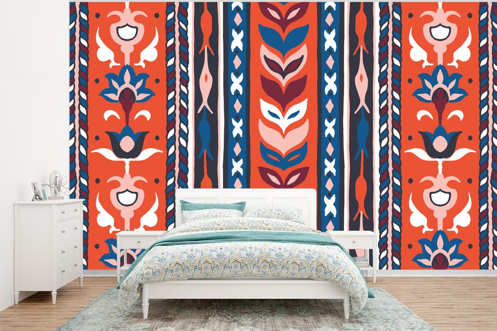 MuchoWow Fototapete für Wohnzimmer oder Schlafzimmer Wandtapete Vinyl Motivtapete Design - Blumen - Pflanzen - Rot - Minimalismus - 350x260 cm -...