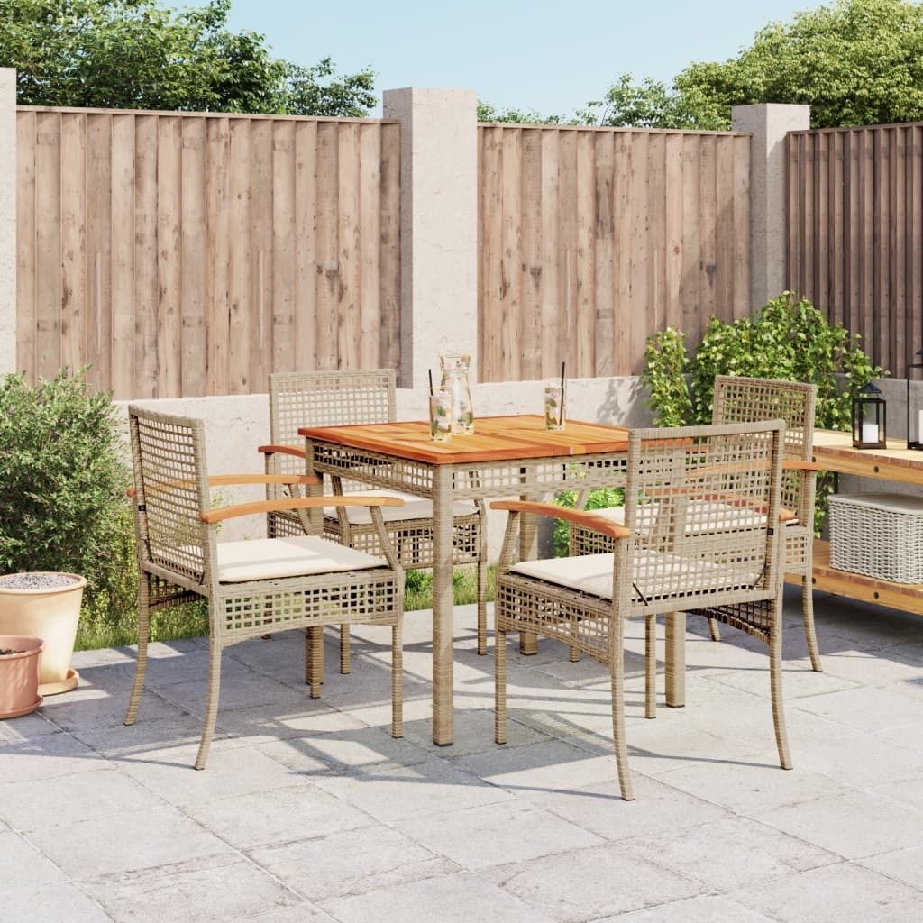 Design 5-tlg. Garten-Essgruppe mit Kissen Beige Poly Rattan, Gartenmöbel-Sets 2024 Neu
