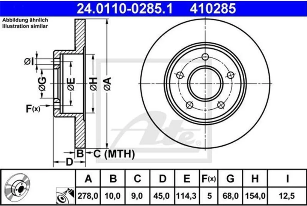 Jeu de 2 Disques de Frein Arrière ATE 24.0110-0285.1 Qualité OEM
