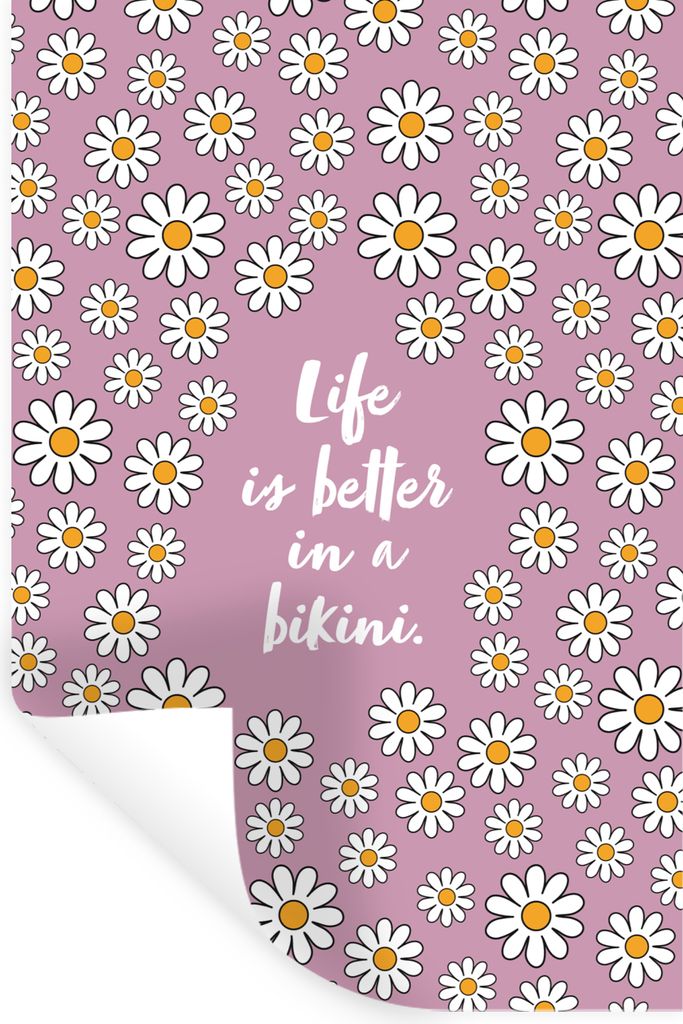 MuchoWow Wandtattoo Wandsticker Wandaufkleber Zitat - Blumen - Rosa - Das Leben ist besser im Bikini 20x30 cm Selbstklebend und Repositionierbar ...