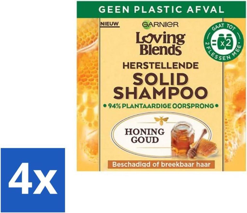 Garnier – Loving Blends – Festes Shampoo – Honiggold – Geschädigtes oder brüchiges Haar – 1 Flasche Shampoo - Vorteilspack - 4 Stücke