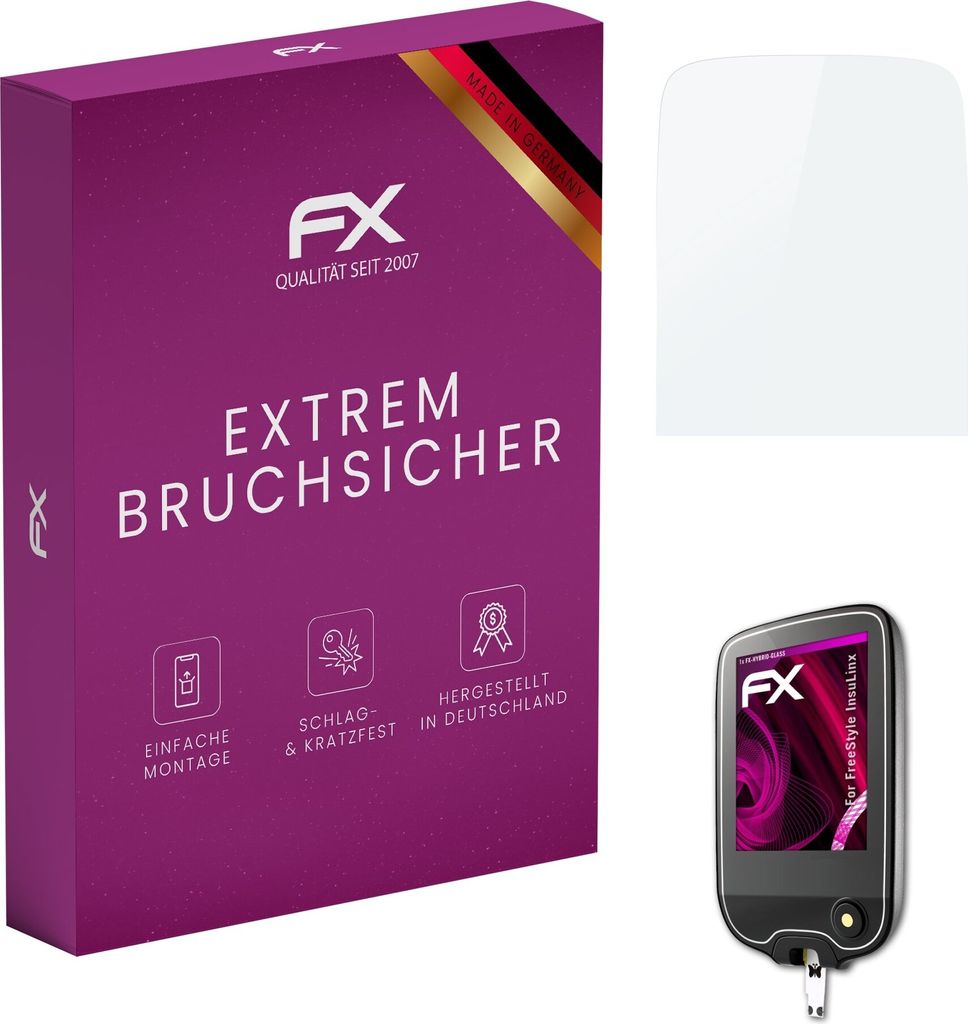 atFoliX FX-Hybrid-Glass Displayfolie kompatibel mit FreeStyle InsuLinx Glasfolie