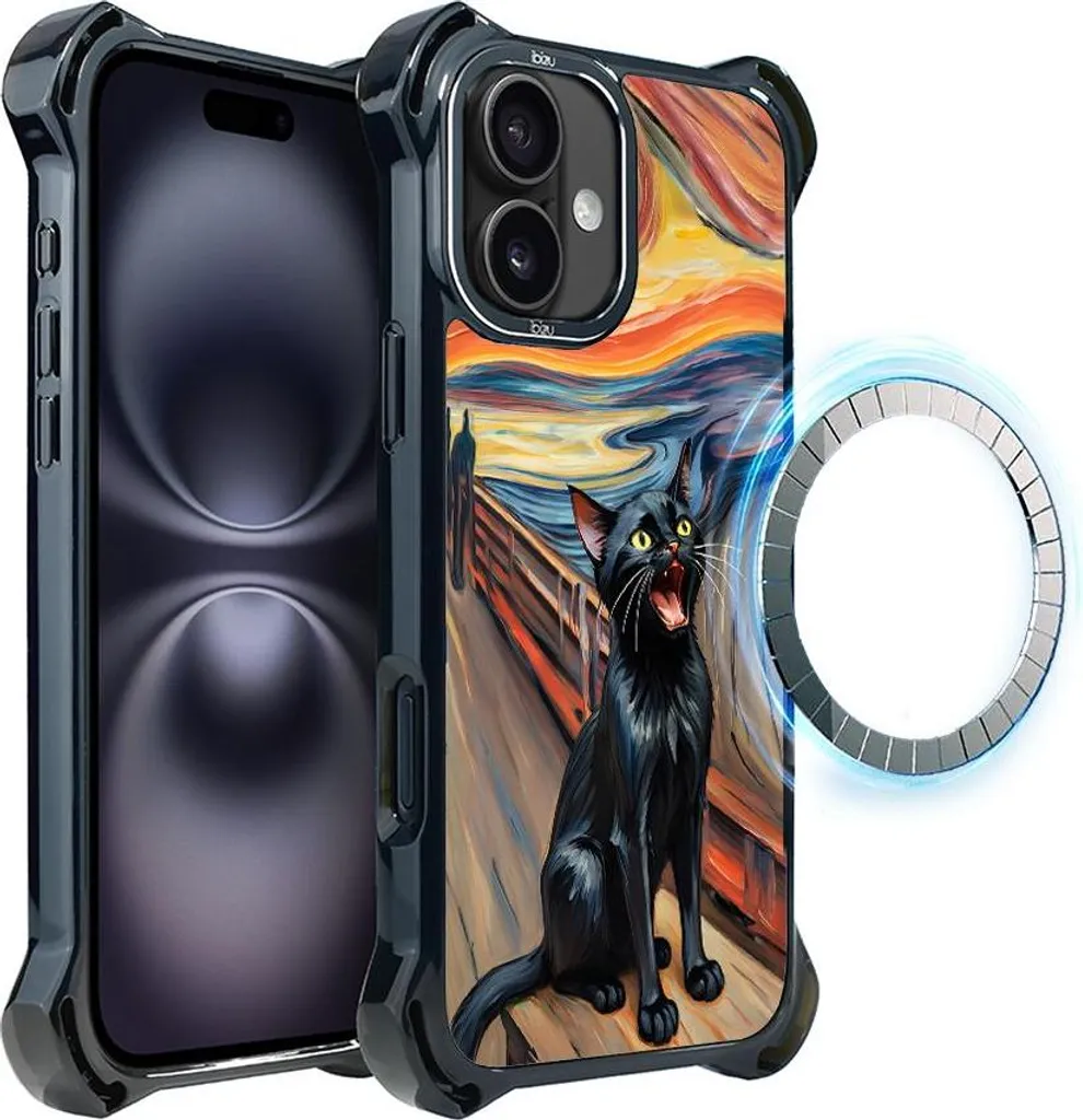Cover MagSafe iPhone 16 Plus IBIZU DropGuard Ultra Munch Cat Scream Art