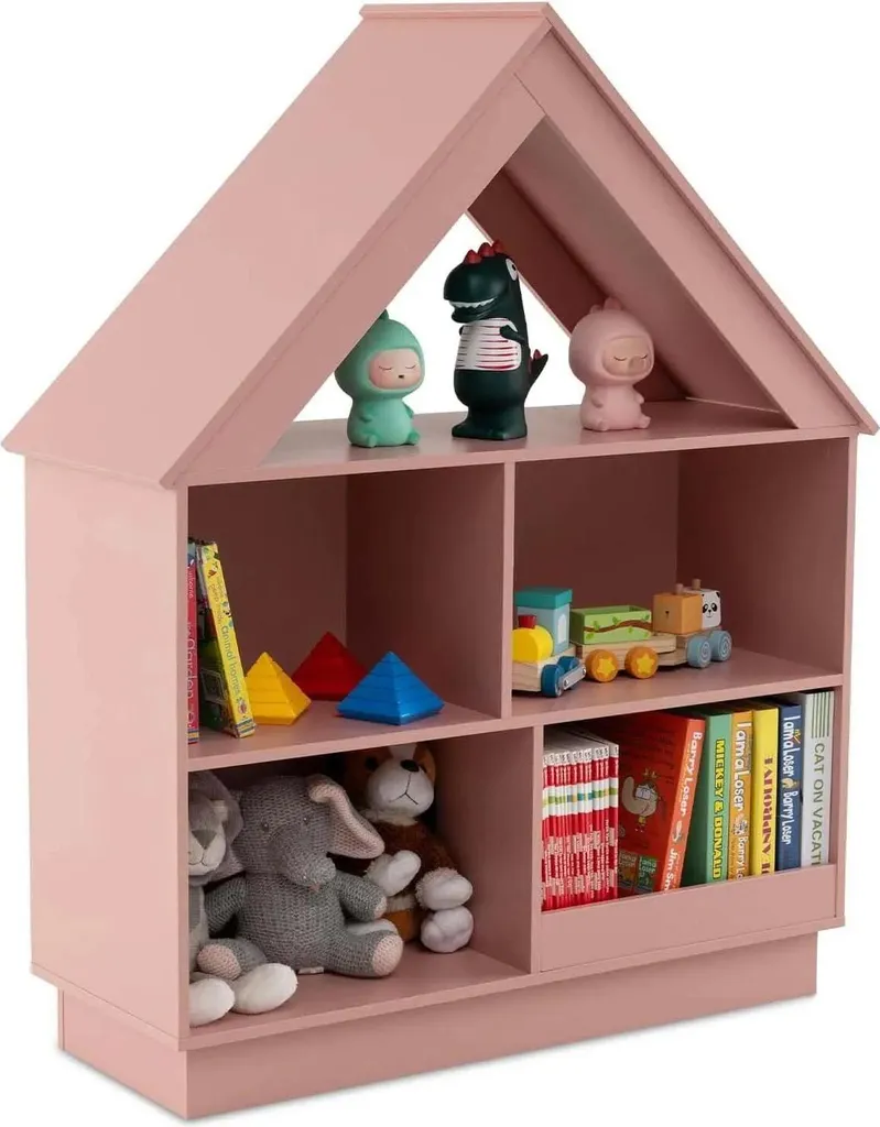 Bibliothèque Enfant 5 Compartiments en Bois - Meuble Maison Rose 88cm