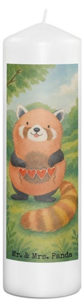 Mr. & Mrs. Panda Kerze Roter Panda Design 29 x 8 cm XL - Weiß - Geschenk, Lustige Sprüche, Liebe, Rot, Erinnerungslicht, Blockkerze, Liebling, Be...