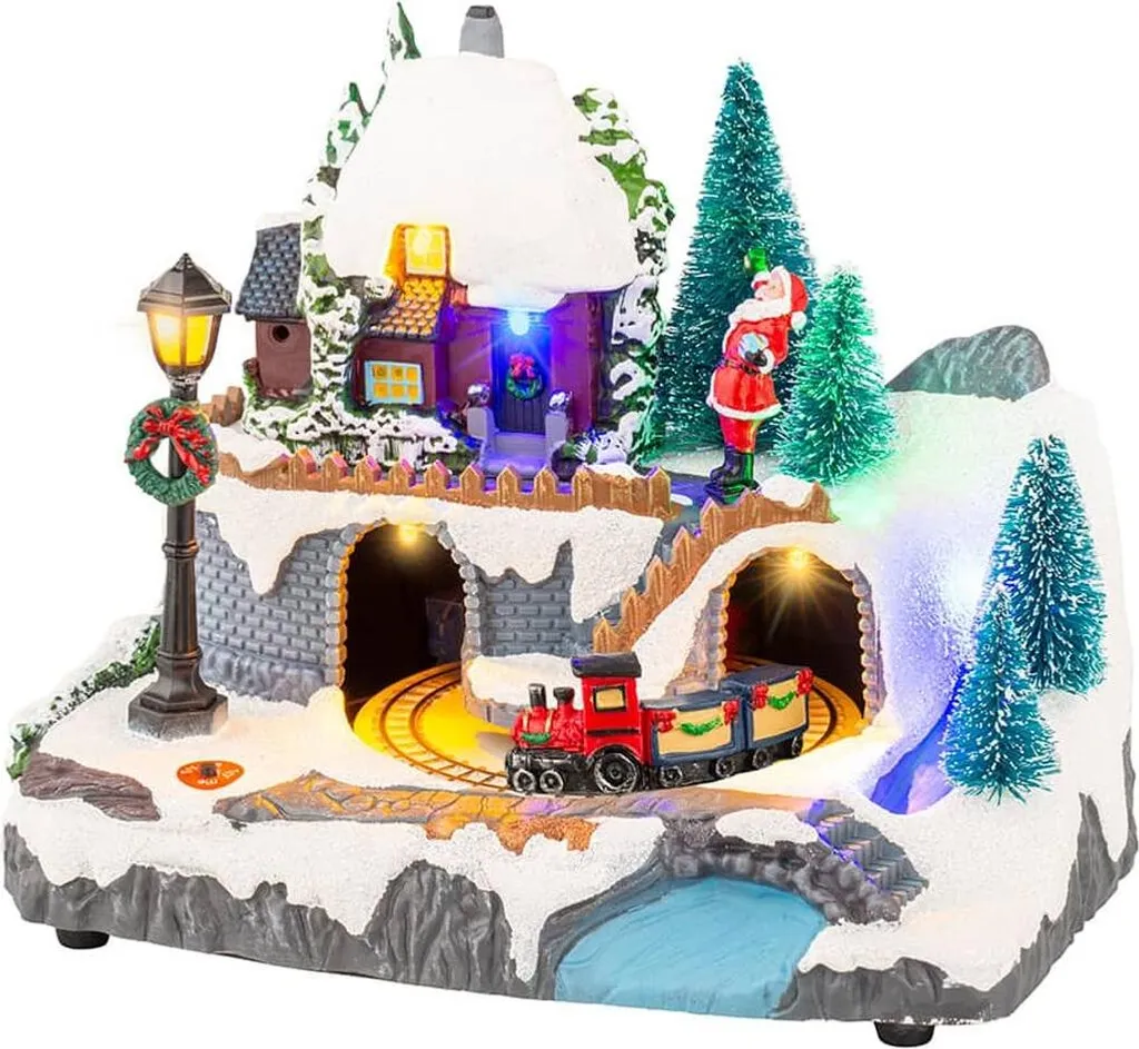 Scène de Noël Village avec LED 20,8 x 16,3 cm Décoration Hivernale