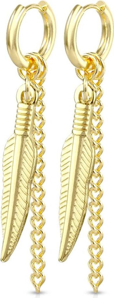 Damen Creole Kreole Klappcreole Edelstahl Feder Anhänger Ohr-Piercing Autiga gold