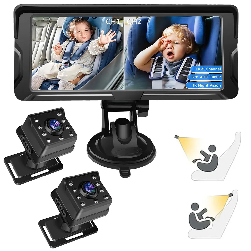 Caméra de voiture bébé double canal 1080p moniteur 6,8'' vision nocturne