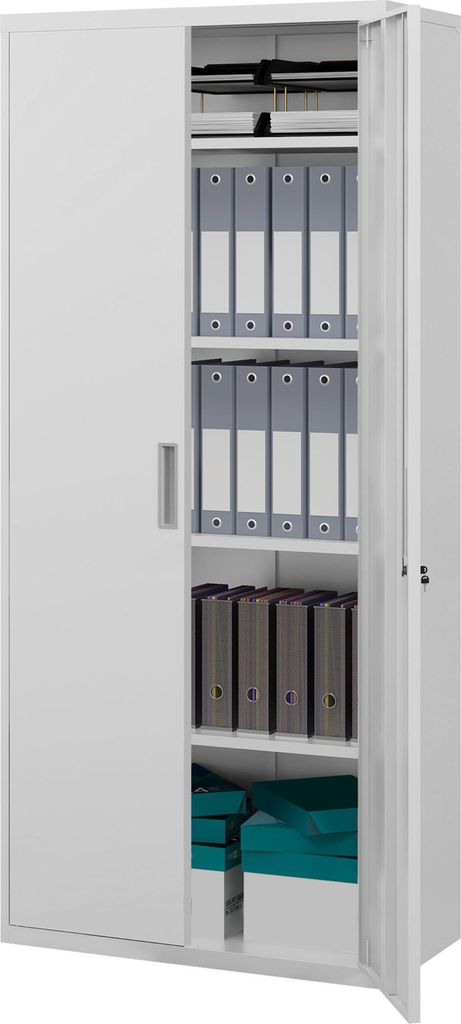 Aktenschrank, Büroschrank, 5 Regale, Metall, 80B x 40T x 180H cm, Weiß