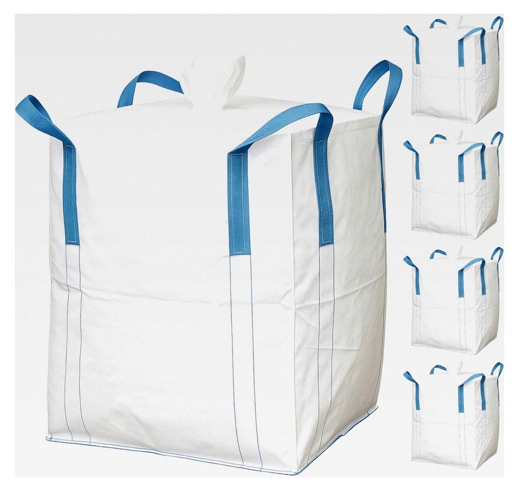 BIG BAG 90x90x110 cm - Hohe Stabilität bis 1500 kg, Entsorgung BigBags mit 4 Schlaufen (5 Stück)