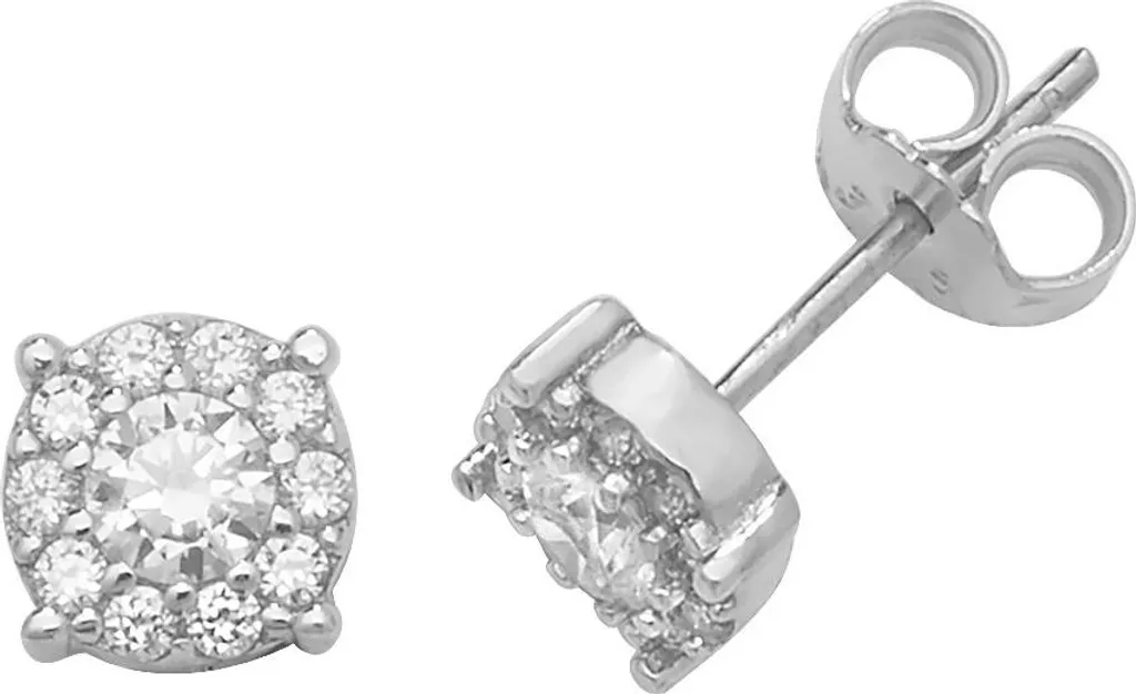 Boucles d'Oreilles Pavage Oxydes de Zirconium et Or Blanc 9 Carats