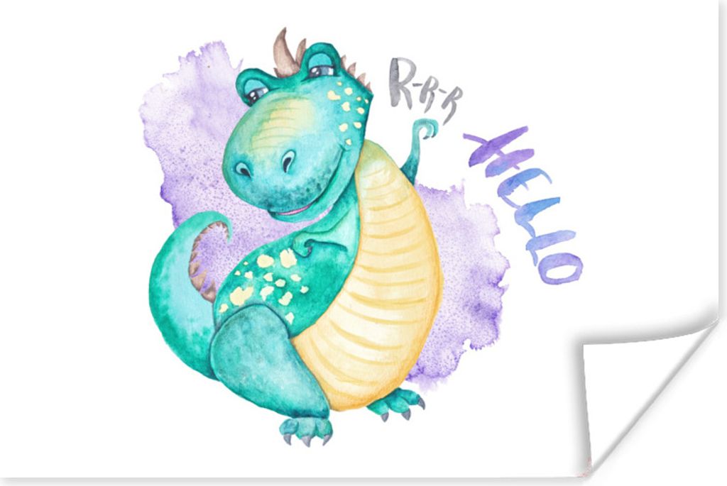 MuchoWow Poster Dinosaurier - Kinderzimmer - Grün - Jungen - Mädchen - Kinder 30x20 cm - Plakate - Print