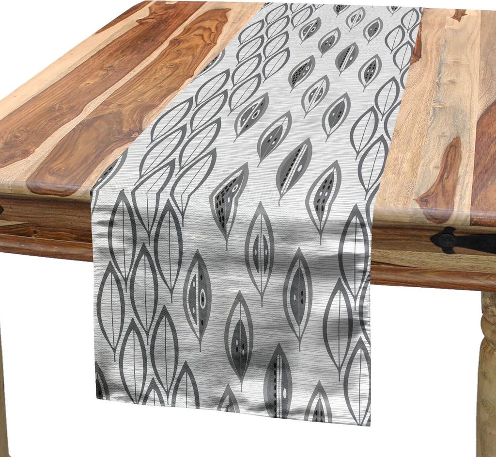 ABAKUHAUS Blätter Tischläufer, Greyscale-Zusammensetzung des Laub-Muster-gestreiften Hintergrund-Zusammenfassungs-Designs, 40 x 225 cm, Grau und ...