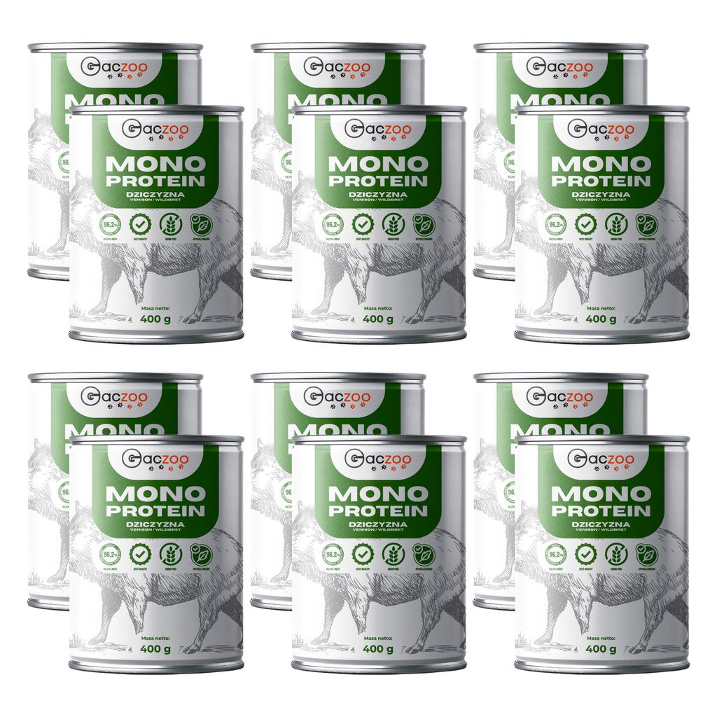 Gaczoo, Hundefutter Nass, Nassfutter Hunde, Wildschwein, 96,2% Fleisch, 12 Stück