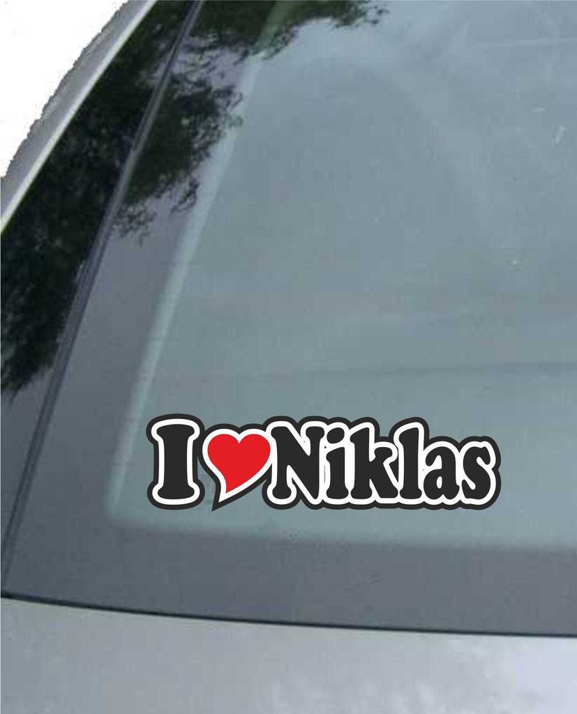 INDIGOS UG - Aufkleber / Autoaufkleber I Love Heart - Ich liebe mit Herz 15 cm - I LOVE Niklas - Auto LKW Truck - Sticker mit Namen vom Mann Frau Kind