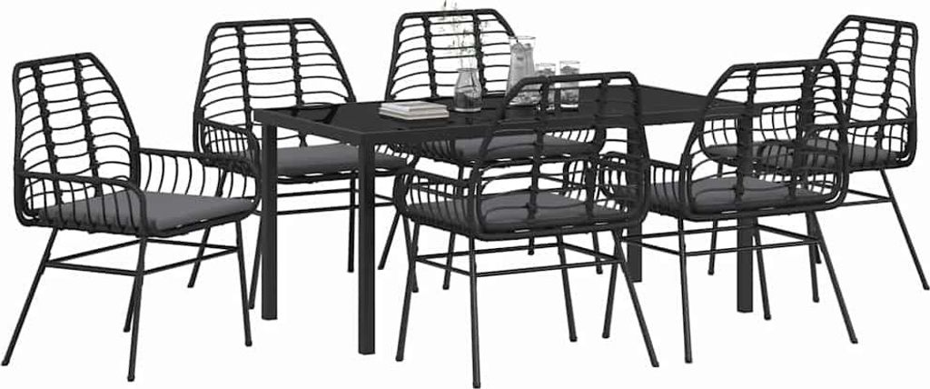 Garten Essgruppe 7 pcs Schwarz Poly-Rattan