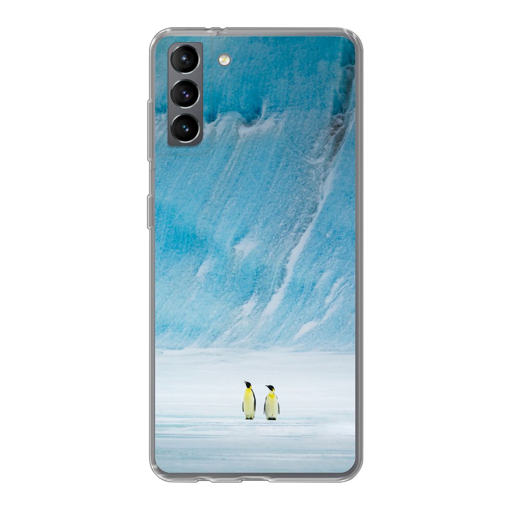 MuchoWow Handyhülle Schutzhülle Hülle für Samsung Galaxy S21 Plus Zwei Kaiserpinguine vor einem Eisberg Silikon Softcase Handy Hülle - Handy...