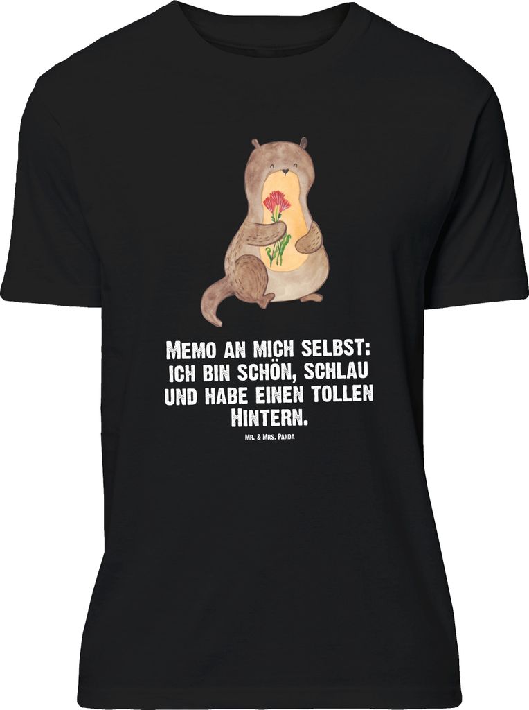 Mr. & Mrs. Panda Größe L T-Shirt Otter Blumenstrauß - Schwarz - Geschenk, Positiv, Tshirt, Seeotter, Süß, Achtsamkeit, Shirt, mit Spruch, Selb...