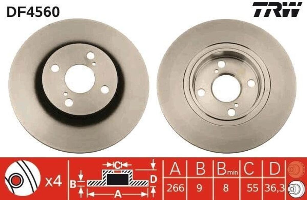 TRW DF4560 Bremsscheibe OE 4243112150 kompatibel mit Corolla, Golf III