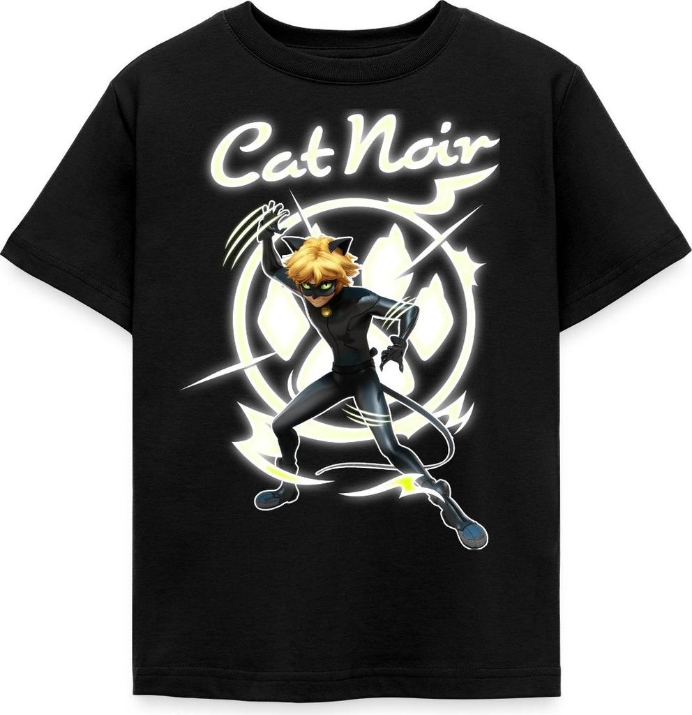 Spreadshirt Miraculous Cat Noir Adrien Superheld Kinder T-Shirt, 98/104 (3-4 Jahre), Schwarz