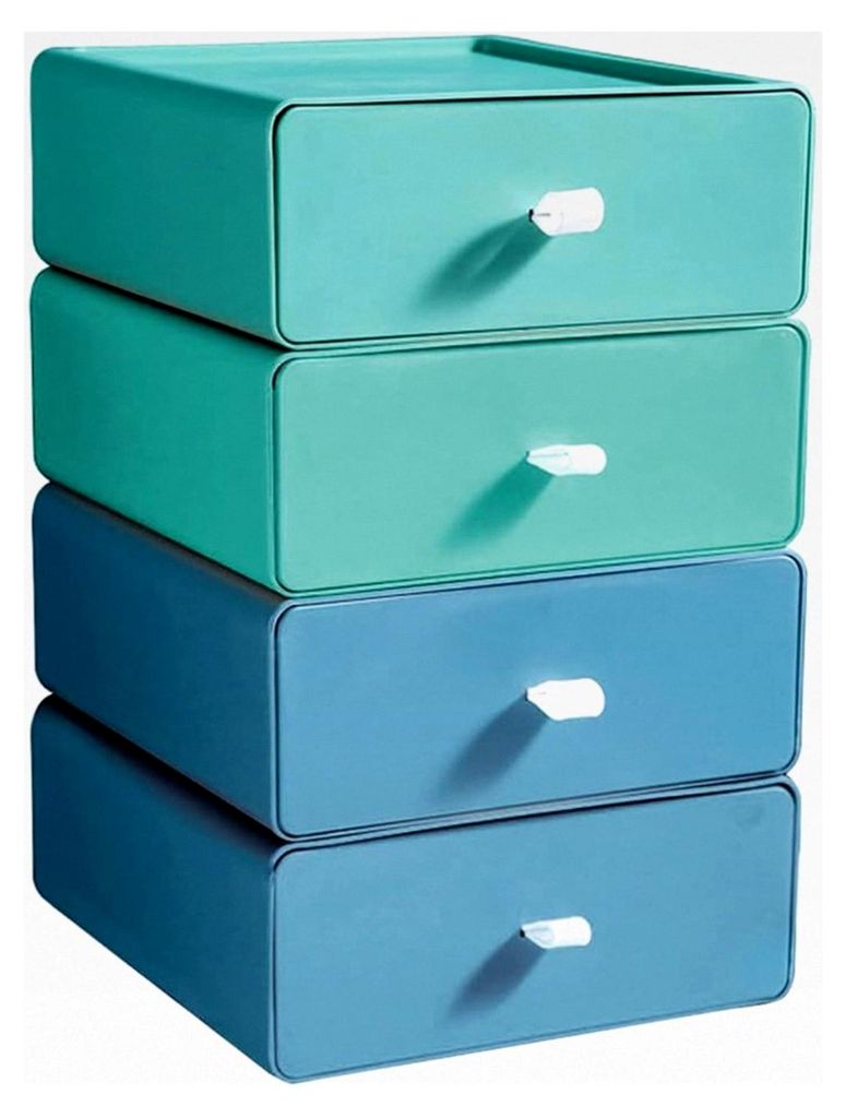 4 Stück stapelbare Schubladenboxen, Aufbewahrungsbox mit Schubladen, Kosmetik-Organizer, Make-up-Organizer, Desktop-Aufbewahrungsbox für Schreibt...