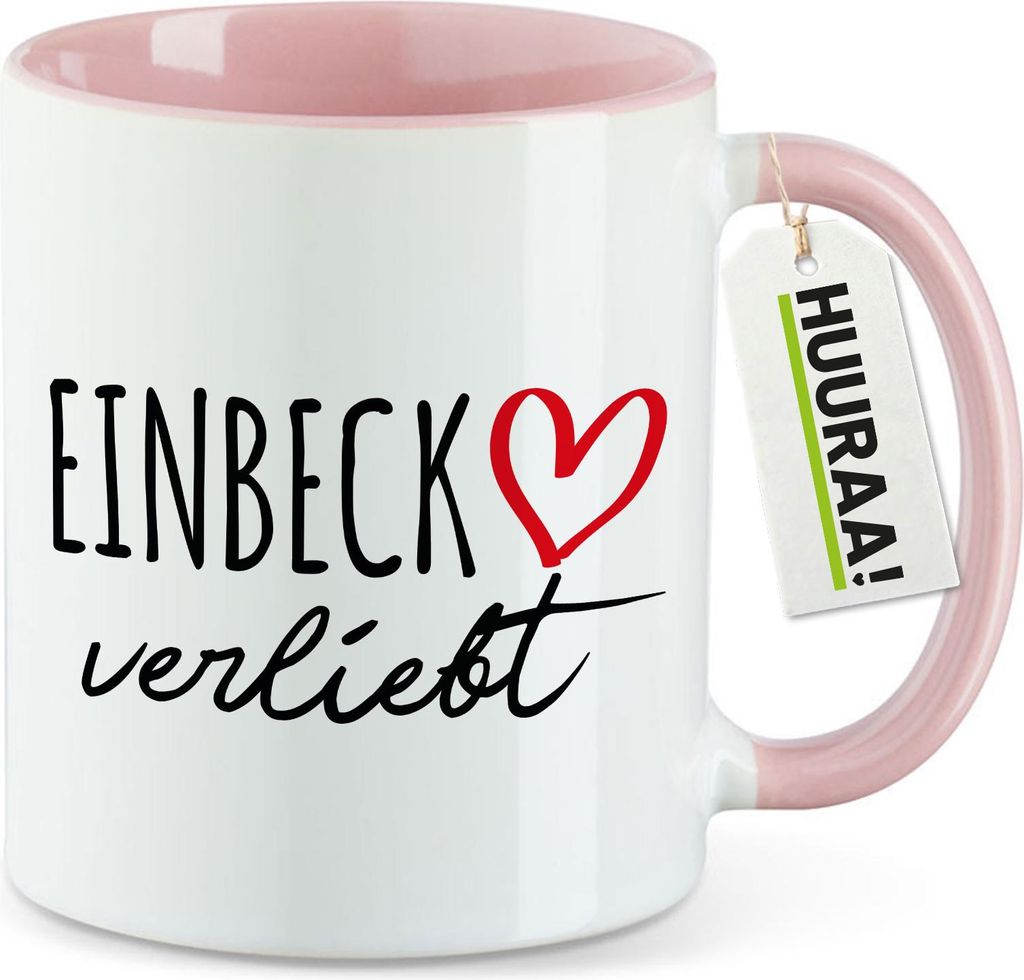 Huuraa Kaffeetasse Einbeck verliebt 330ml Rosa Keramik Kaffeebecher Geschenkidee
