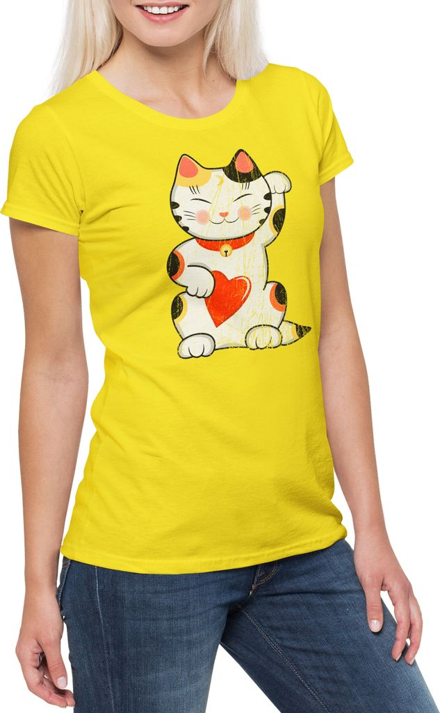 Urban Backwoods Maneki Neko II, Damen T-Shirt, Farbe: Gelb, Größe: L