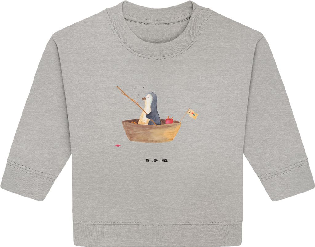 Mr. & Mrs. Panda Organic Baby Pullover Pinguin Angelboot 6. - 12. Monat - Heather Grey - Geschenk, Leben, Neustart, Bullover, Boot, Optimistisch