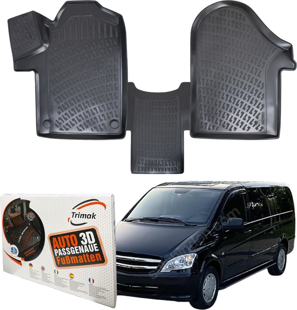 Trimak Autofußmatten kompatibel mit Mercedes-Benz V Klasse Vito Viano W447 Auto Allwetter Gummimatten