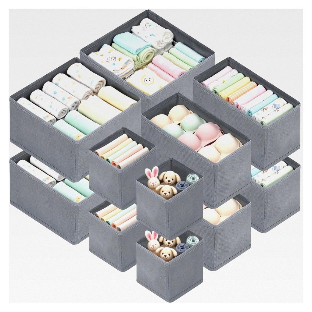 12er Schubladenorganizer, Schrankorganizer für Kleiderschrank und Wickeltisch, faltbare Aufbewahrungsboxen für Küche und Haushalt (Grau)