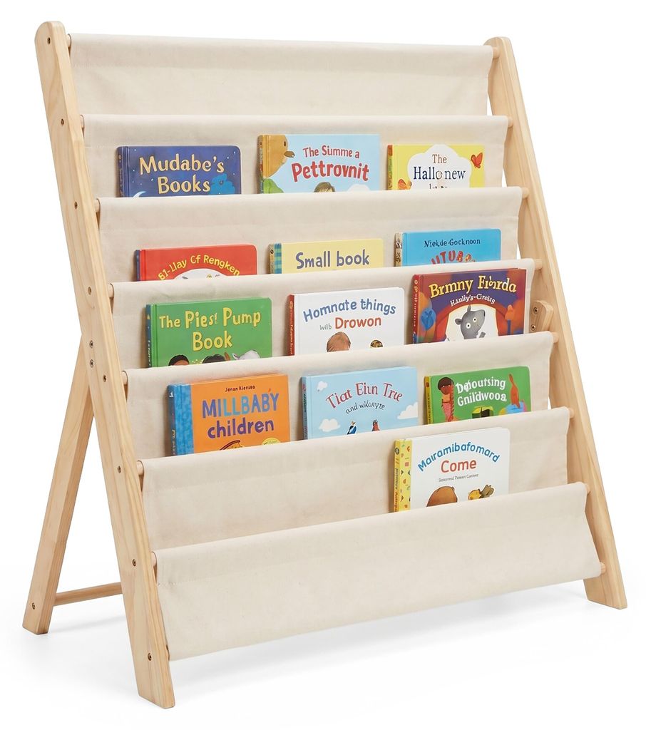 Relaxdays Bücherregal Kinder, Holz, 6 Stofffächer, HxBxT: Produktbild 