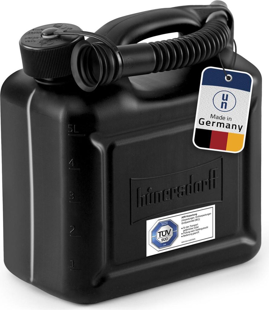 hünersdorff 811400 Kraftstoff-Kanister STANDARD 5l für Benzin, Diesel und andere Gefahrgüter, UN-Zulassung, Germany, Produktion, schwarz