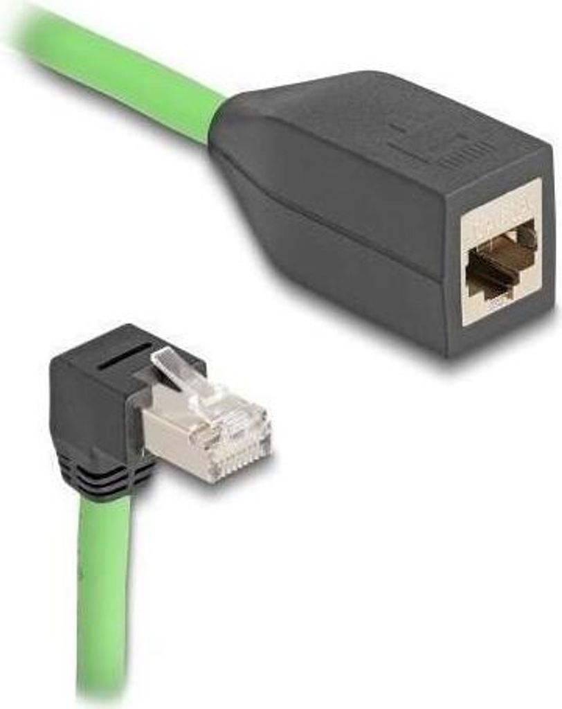Delock RJ45 Netzwerk Verlängerungskabel Cat.6A Stecker unten gewinkelt zu Buchse SF/UTP (80886)