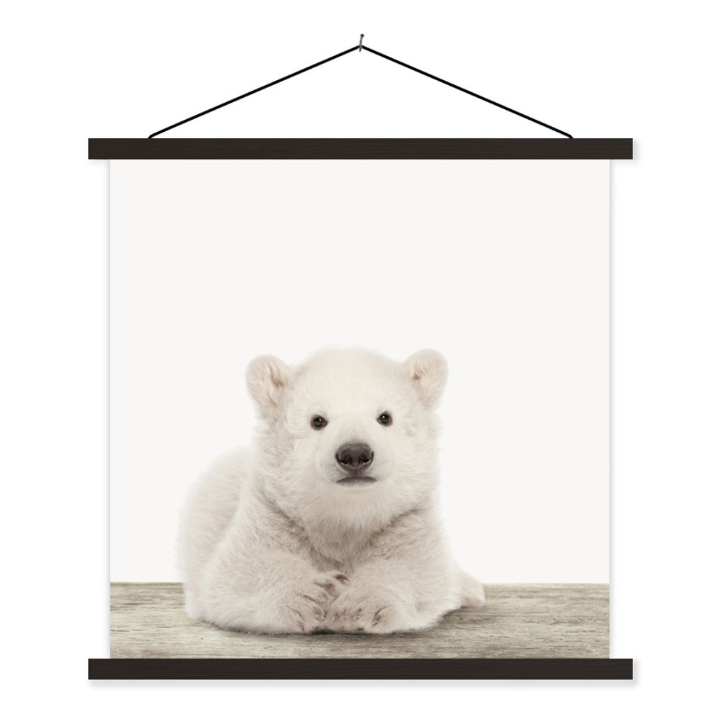 MuchoWow Textilposter Eisbär - Tiere - Kinder - Weiß - Jungen - Mädchen 90x90 cm mit schwarzem Rahmen - Magnetisches