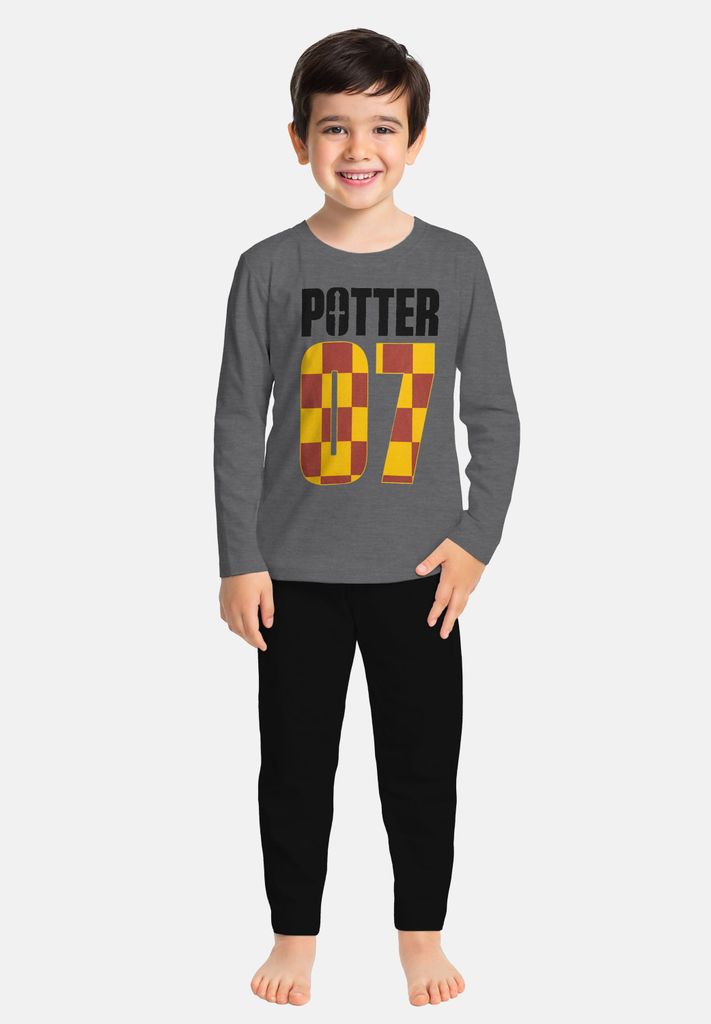 Harry Potter Schlafanzug für Jungen Kinder Pyjama Set Langarm Oberteil mit Hose Grau/Schwarz 122-128