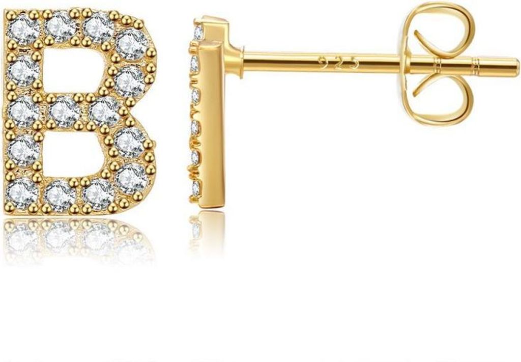 ohrringe aus 14k vergoldetem Chirurgenstahl, Buchstabe B, Gold glänzend, Größe 0,7 cm x 0,6 cm