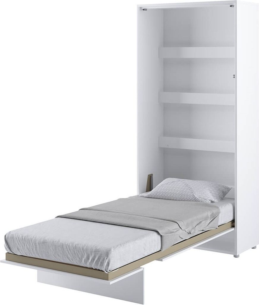 Wandbett Schrankbett BED CONCEPT BC-03 Vertikal 90x200 WEIß GLANZ Wandklappbett, Schrankklappbett, Schrank mit integriertem Klappbett, Funktionsbe...