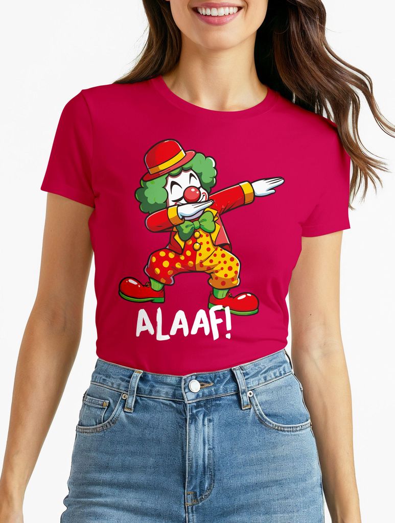 Damen T-Shirt Alaaf Helau Fasching Karneval Dabbing Clown Kostüm-Ersatz Last Minute Faschingskostüme Frauen Funshirt Moonworks