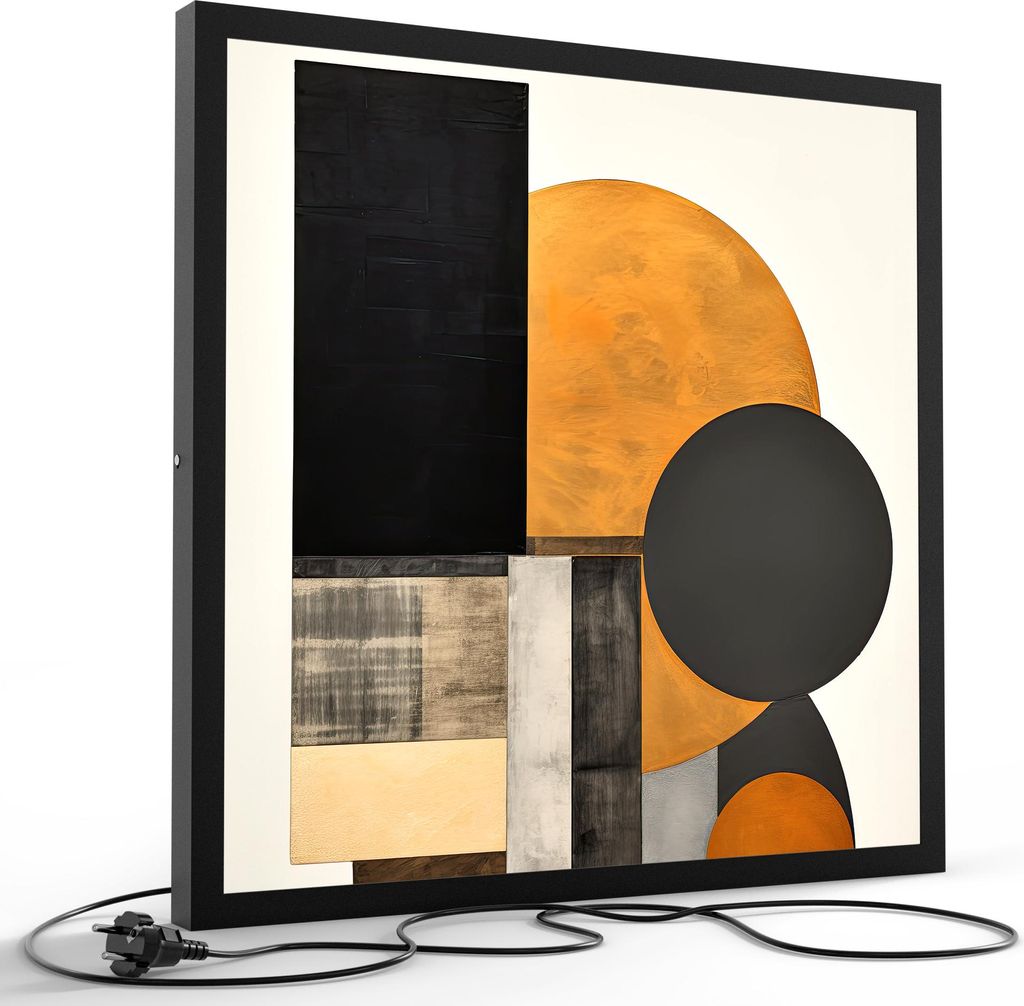 DEQORI LED-Bild & Lampe 60x60 cm Schwarz 'Kreise im System' Leuchtbild LED Leuchte
