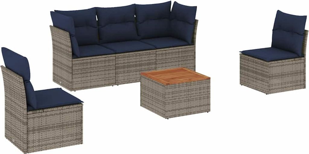 vidaXL 6-tlg. Garten-Sofagarnitur mit Kissen Grau Poly Rattan