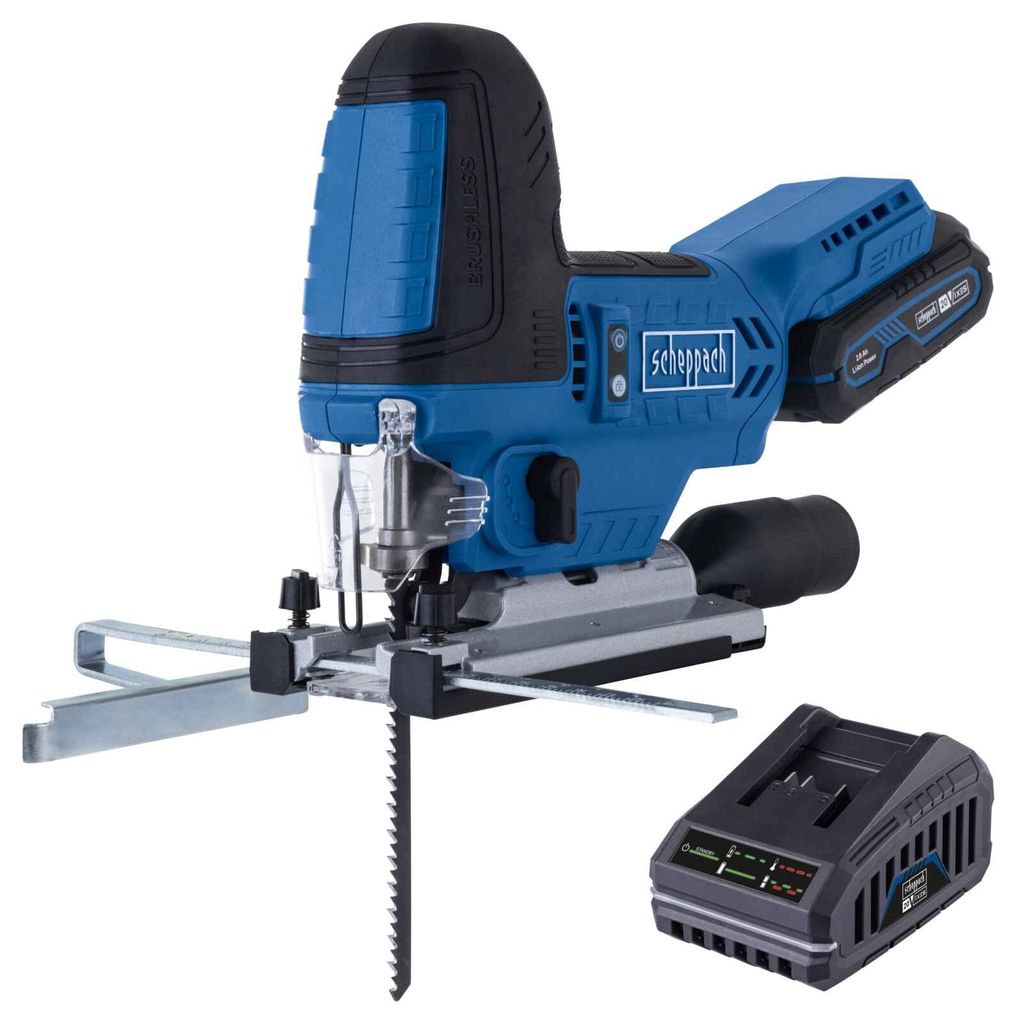 Scheppach Akku-Stichsäge BC-JS254-X | Brushless | Hublänge 25,4mm | Hubzahl 1000-3000min-1 | LED | inkl. 2Ah Akku + 2,4A Ladegerät